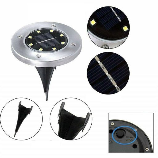 Taposásálló, leszúrható kerti szolár lámpa, 4 db készlet, 8 LED