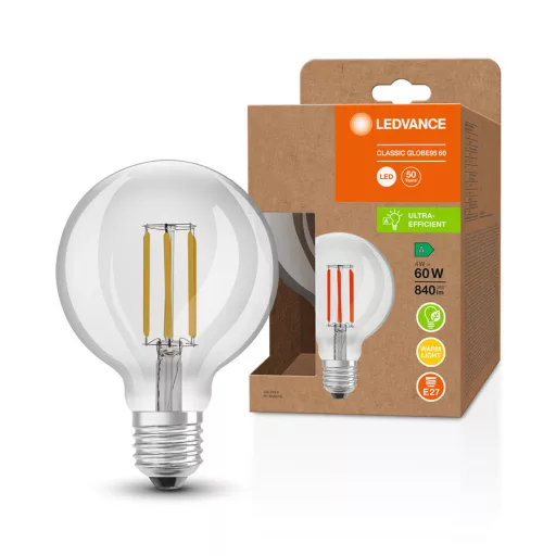 OSRAM ULTRA ECONOMY 210lm/W Globe 95 átlátszó 230V E27 LED EQ60 2700K