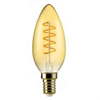   Led Filament gyertya égő 4W, borostyán burás dekor Led. 350 Lumen, 40W izzó helyett. E14, 2100K, extra meleg fehér, nem vibrál! Life Light Led.