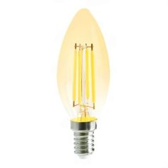   Led Filament gyertya égő 6W, 500 Lumen, 50W izzó helyett. E14, 2000 kelvin, extra meleg fehér, nem vibrál a fénye! Life Light Led 2 év garancia!