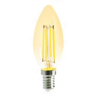   Led Filament gyertya égő 6W, 500 Lumen, 50W izzó helyett. E14, 2000 kelvin, extra meleg fehér, nem vibrál a fénye! Life Light Led 2 év garancia!