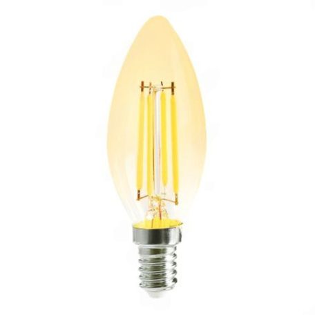 Led Filament gyertya égő 6W, 500 Lumen, 50W izzó helyett. E14, 2000 kelvin, extra meleg fehér, nem vibrál a fénye! Life Light Led 2 év garancia!