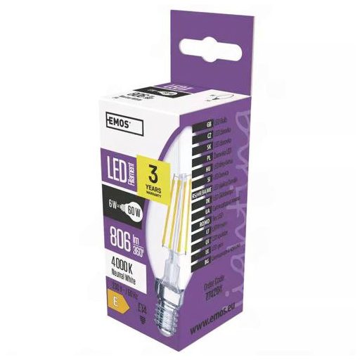 Emos Led gyertya égő 6W, 806 lumen, 60W izzó helyett, E14, 4000 kelvin, közép fehér. 