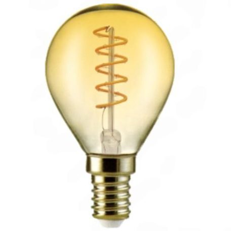 Led Filament körte égő 4W, borostyán burás dekor Led. 45mm, 350 Lumen, 40W izzó helyett. E14, 2100K, extra meleg fehér, nem vibrál! Life Light Led.