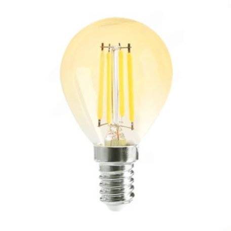 Led Filament körte égő 6W, Borostyán bura, 45mm, 500 Lumen, E14, 2000K, extra meleg fehér, nem vibrál! Life Light Led 2 év garancia!