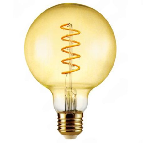 Led Filament körte égő 6W, borostyán burás dekor Led. 95mm, 500 Lumen, 50W izzó helyett. E27, 2100K, extra meleg fehér, nem vibrál! Life Light Led.