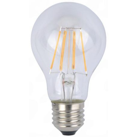 Led Filament E27 6W, 800 lumen, 80W izzó helyett. 2700 kelvin, meleg fehér. Nem vibrál a fénye! Kerti fényfüzér foglalatba is!