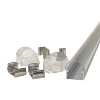   Alusín Led profil szett, íves búra, ragasztható vagy csavarozható! 8-12 mm Led szalaghoz. 1 m sín+ opál búra+4 db rögzítő+2 db vég. Life Light Led