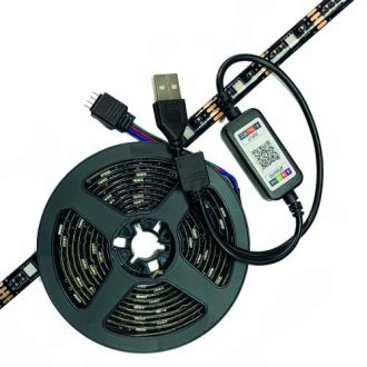   RGB Led szalag, USB csatlakozós Led szalag csomag, 2 méter RGB szalag + Bluetooth vezérlő, 5V. Life Light Led 2 év garancia!