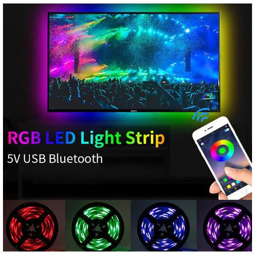 RGB Led szalag, USB csatlakozós Led szalag csomag, 2 méter RGB szalag + Bluetooth vezérlő, 5V. Life Light Led 2 év garancia!