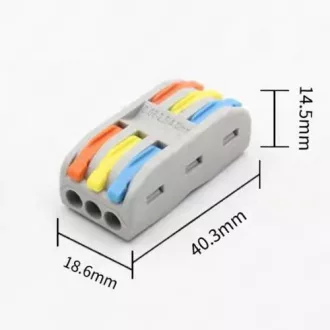   Wago jellegű oldható vezetékösszekötő, toldó 3 pólusú. 250V, 32A, 3*08-4mmm. 