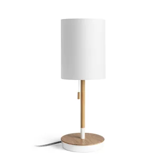   KEITH/RON 15/20 asztali lámpa USB-vel  Polycotton fehér/bükk 230V LED E27 15W
