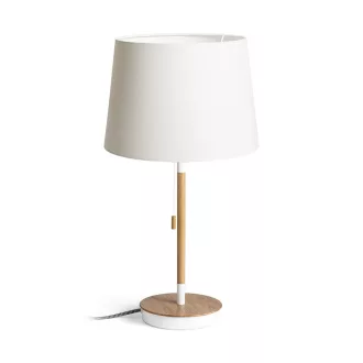   KEITH/AMBITUS 30 asztali lámpa USB-vel  Polycotton fehér/bükk 230V LED E27 15W