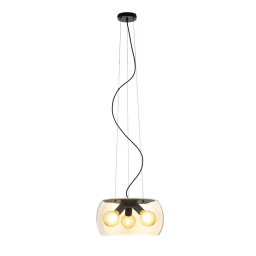 AMANDA závěsná matná černá jantarové sklo 230V LED E27 3x15W