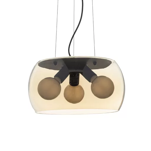 AMANDA závěsná matná černá jantarové sklo 230V LED E27 3x15W