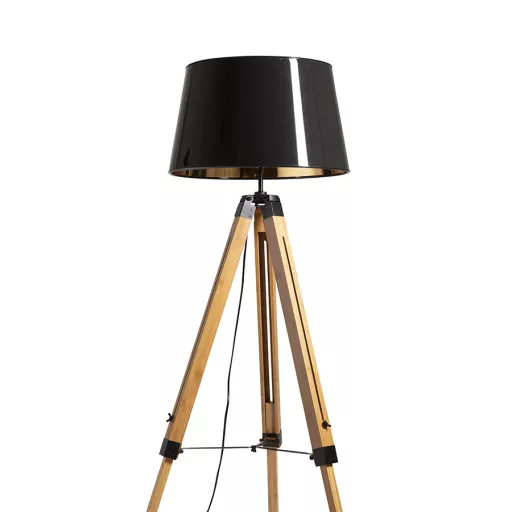 ALVIS/RIDICK állólámpa csillogó fekete arany fólia/bambusz/fekete 230V LED E27 15W