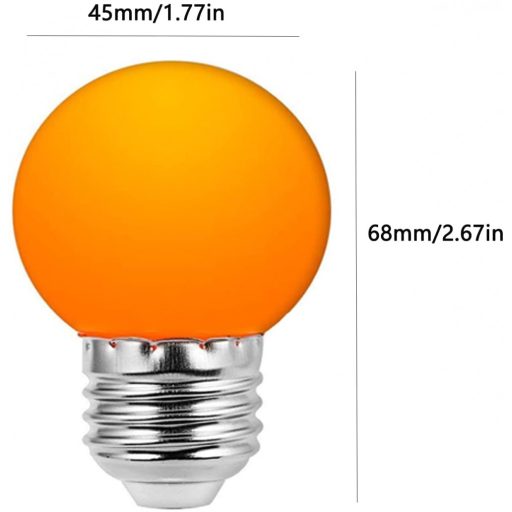 Színes Led izzó, G45, narancssárga, E27 foglalat, 2 W, 5 db készlet