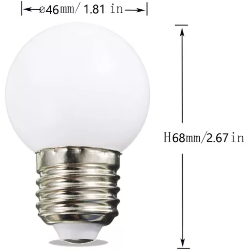 Színes Led izzó, G45, fehér, E27 foglalat, 2 W, 5 db készlet