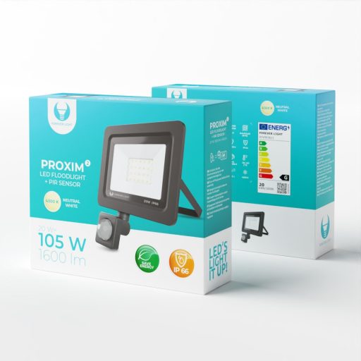 LED Reflektor mozgásérzékelővel PROXIM II 20W természetes fehér, IP66, alumínium + üveg
