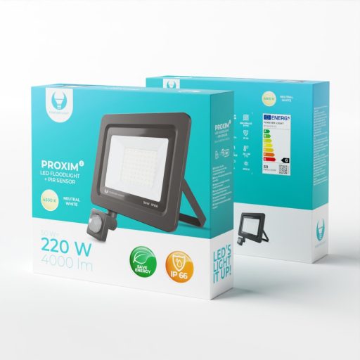 LED Reflektor mozgásérzékelővel PROXIM II 50W természetes fehér, IP66, alumínium + üveg