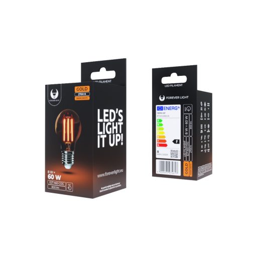 LED izzó Filament E27 A60 8W 230V 2700K 800lm COG arany