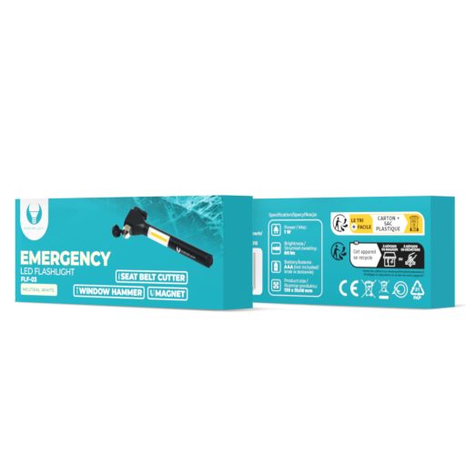 Led VÉSZHELYZETI zseblámpa, övcsípő, kalapáccsal, mágneses rögzítő funkcióval