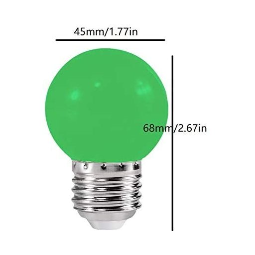 Színes Led izzó, G45, zöld, E27 foglalat, 2 W, 5 db készlet