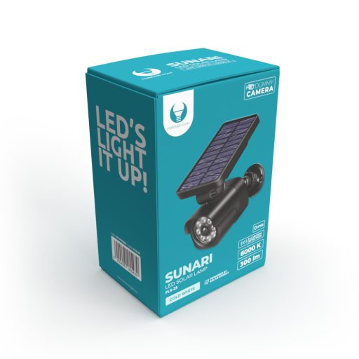 Napelemes led lámpa,  beépített PIR álkamerával, 4W 300lm 6000K 1500mAh Li-Ion