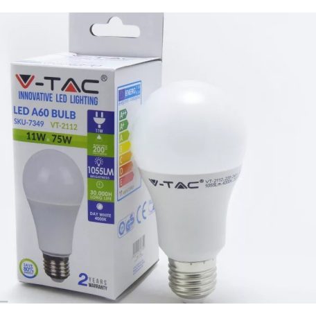 V-TAC 11W LED izzó E27 , meleg fehér, 10db/csomag