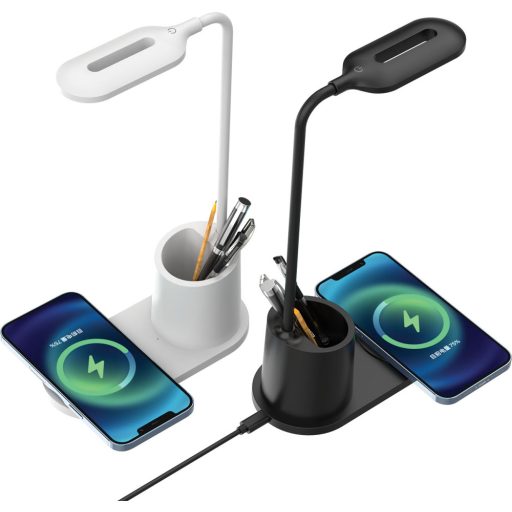 Rebeltec Led asztali lámpa vezeték nélküli indukciós töltővel QI W600, 10W Nagy sebességű fehér
