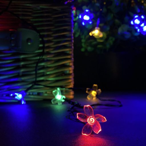 Napelemes Led cseresznyevirág fényfüzér, színes, kültéri, 50 led