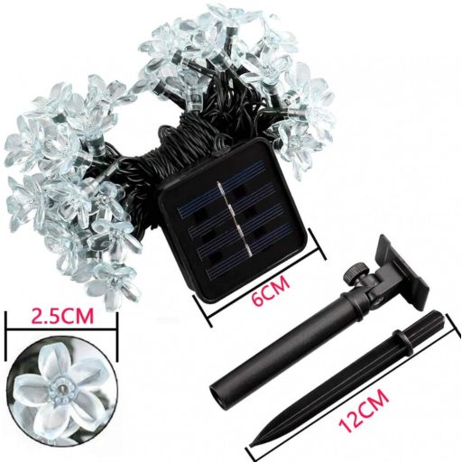 Napelemes Led cseresznyevirág fényfüzér, színes, kültéri, 50 led