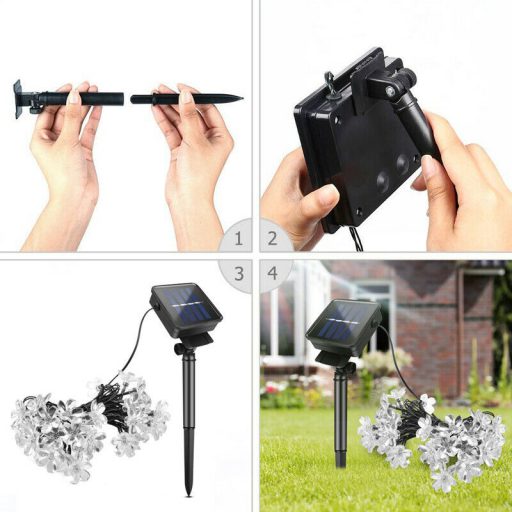 Napelemes Led cseresznyevirág fényfüzér, színes, kültéri, 50 led
