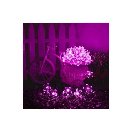 Napelemes Led cseresznyevirág fényfüzér, rózsaszín, kültéri, 50 led