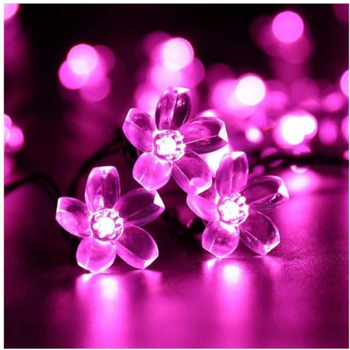Napelemes Led cseresznyevirág fényfüzér, rózsaszín, kültéri, 50 led