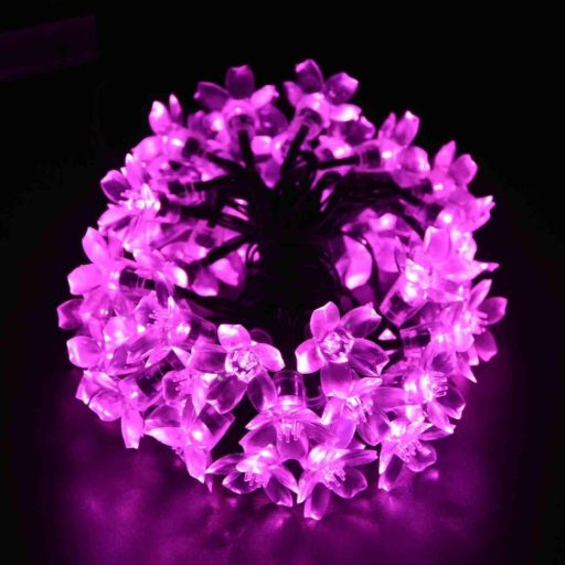 Napelemes Led cseresznyevirág fényfüzér, rózsaszín, kültéri, 50 led