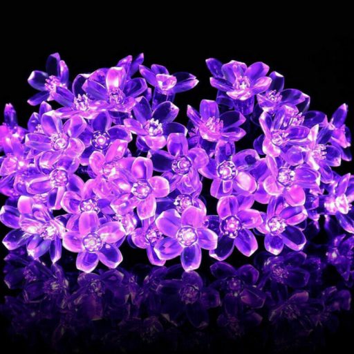 Napelemes Led cseresznyevirág fényfüzér, lila színű, kültéri, 50 led