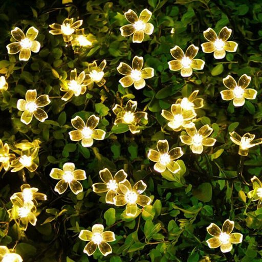 Napelemes Led cseresznyevirág fényfüzér, meleg fehér, kültéri, 50 led