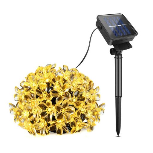 Napelemes Led cseresznyevirág fényfüzér, meleg fehér, kültéri, 50 led