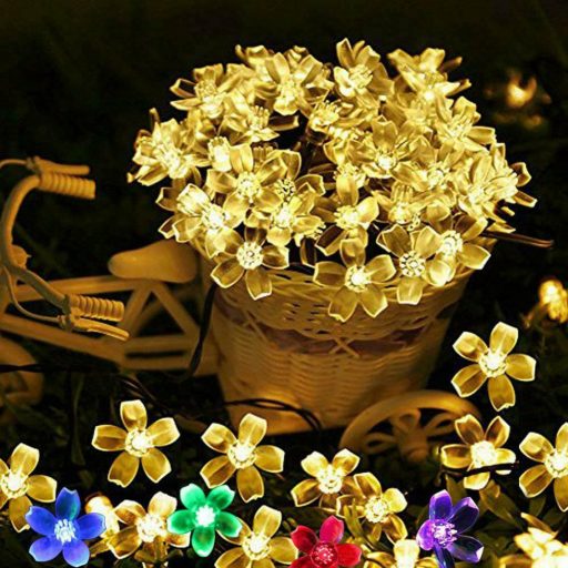 Napelemes Led cseresznyevirág fényfüzér, meleg fehér, kültéri, 50 led