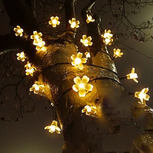 Napelemes Led cseresznyevirág fényfüzér, meleg fehér, kültéri, 50 led