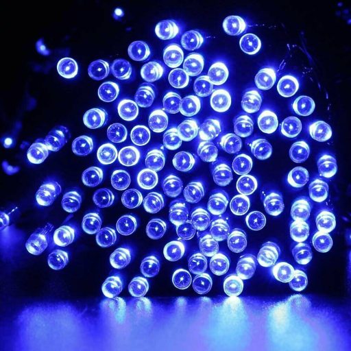 Napelemes 100 LED-es kék dekorációs fényfüzér, kerti égősor