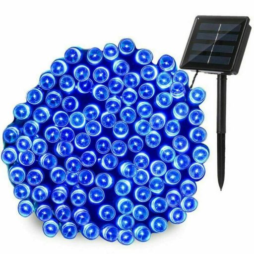 Napelemes 100 LED-es kék dekorációs fényfüzér, kerti égősor