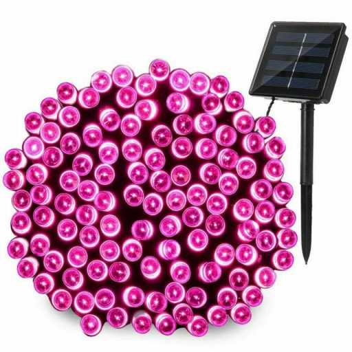 Napelemes 100 LED-es rózsaszín dekorációs fényfüzér, kerti égősor