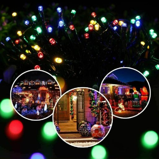 Napelemes 300 LED-es színes dekorációs fényfüzér, kerti égősor