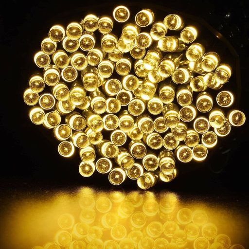 Napelemes 300 LED-es meleg fehér dekorációs fényfüzér, kerti égősor