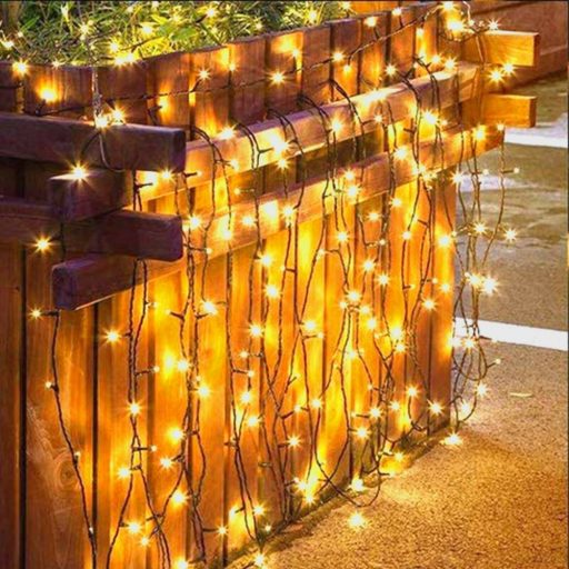 Napelemes 50 LED-es meleg fehér dekorációs fényfüzér, kerti égősor