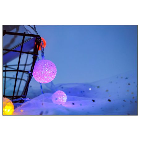 EVA Kristály labda fényfüzér, színes, 10 gömb, elemes