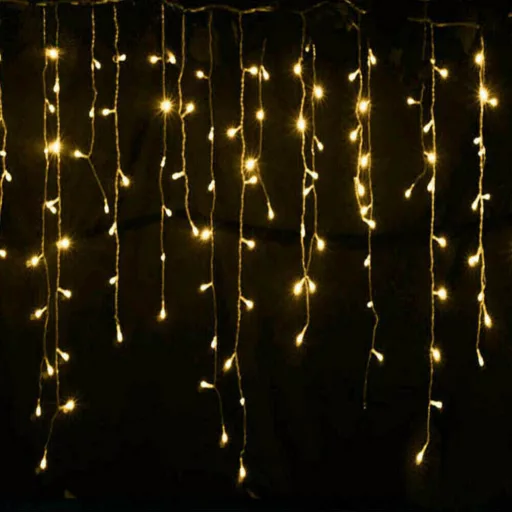 Karácsonyi jégcsap fényfüzér 480 Led, meleg fehér, 12 méter, adapteres, 8 funkciós