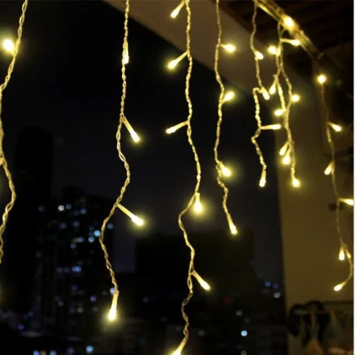 Karácsonyi jégcsap fényfüzér 480 Led, meleg fehér, 12 méter, adapteres, 8 funkciós